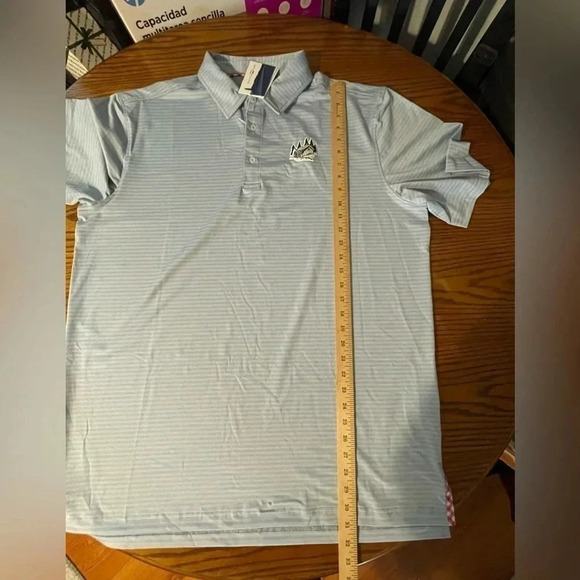 Bald Head Blues XL Striped Polo Heat Pressed Semi-Raised Logo UPF 50 Blue Gray - Picture 13 of 13